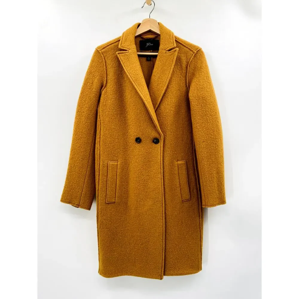 J. Crew 4 Boiled Italian Wool Mustard Yellow Pea Coat - Picture 2 of 7